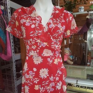 Lush Colie Ruffle Wrap Dress Red Floral
